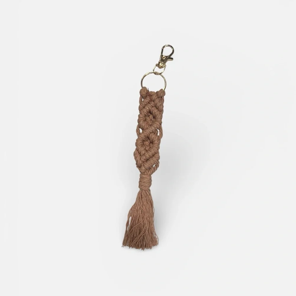 Elegant Brown Cotton Macramé Keychain
